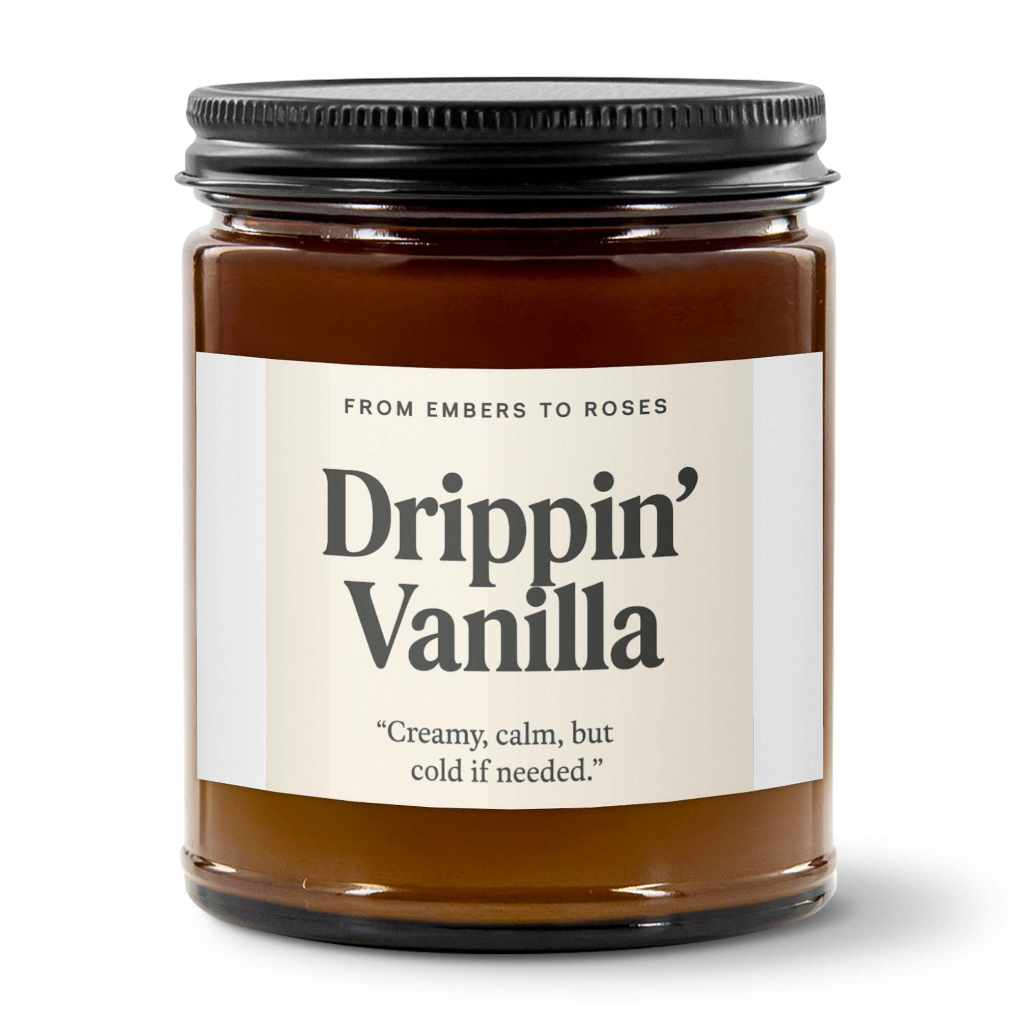 Drippin’ Vanilla|9oz Amber Jar Candle | 3"x2" White Label | Black Matte Lid