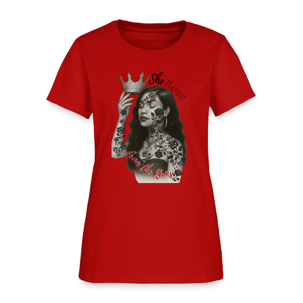 She Rose in Ruins— graphic tee - red